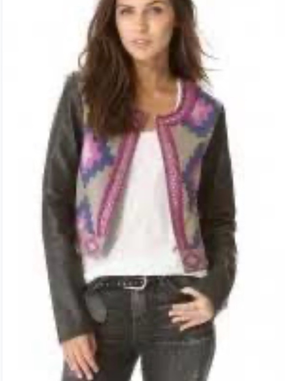 Candela Genuine Leather and Embroidered cropped jacket | Size L